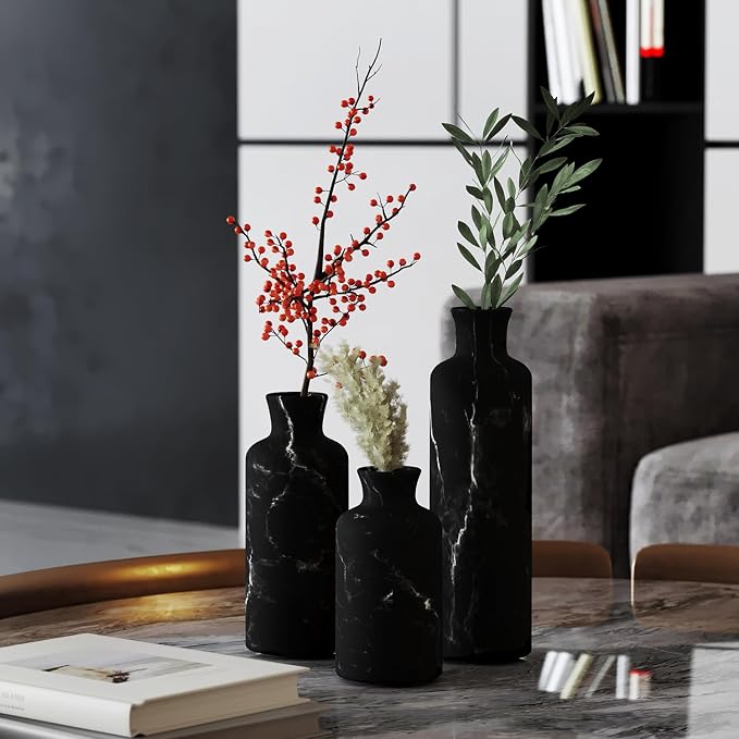 Creative Scents Black Marble Look 3pc Vase Set – Boho Vases - Image 8