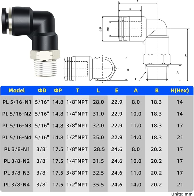 TAILONZ PNEUMATIC Elbow and Straight Combination 5/16 Inch Tube OD x 1/8 Inch - Image 2