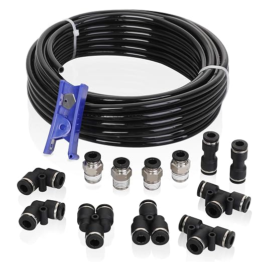 Air Line Tubing Kit, 1/4 Inch OD x 32.8 Feet Polyurethane PU Tube and Push to by Hromee