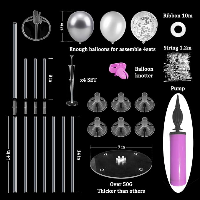 ZJDHPTY 4Set Silver Balloon Stand Table Centerpieces Party Decor | 25th Wedding - Image 2