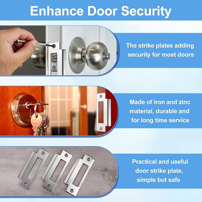 3Pcs 4-7/8" Zinc Plated Strike Plate Universal Door Strike Plate Replacement - Image 3