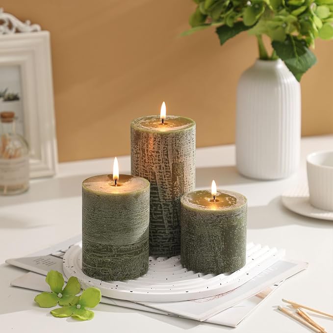 3x3 Inch Moss Green Pillar Candles - Image 4