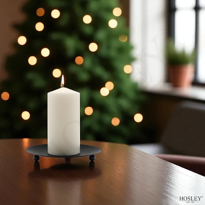 Hosley Set of 2 Black Iron Pillar Candle Holder Plates – 7-Inch Decorative - Image 5