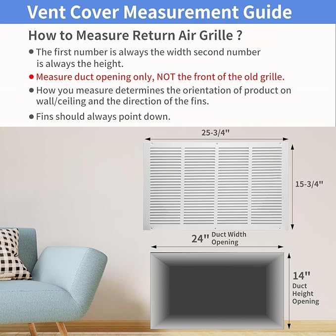 Howeall 24"W x 14"H Steel Return Air Grille, Air Return Vent Cover - Image 5