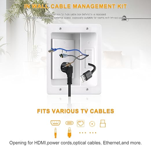 Recessed TV Outlet for in Wall Management Kit Set Box-Two-Hole Socket, TV Wall - Image 6