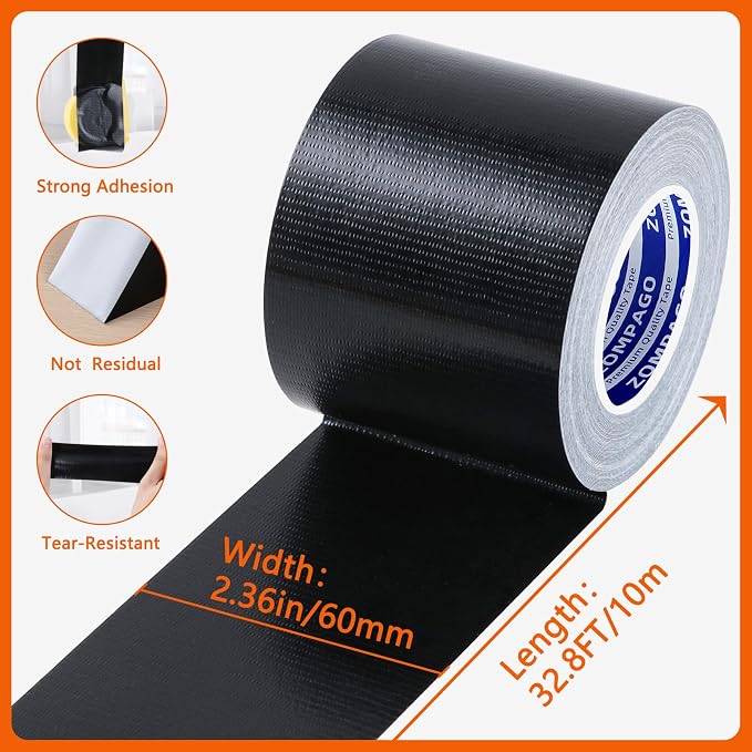 ZOMPAGO Weather Stripping Tape Door Window Seal Black Tape, 2.4in x 33 FT | - Image 2