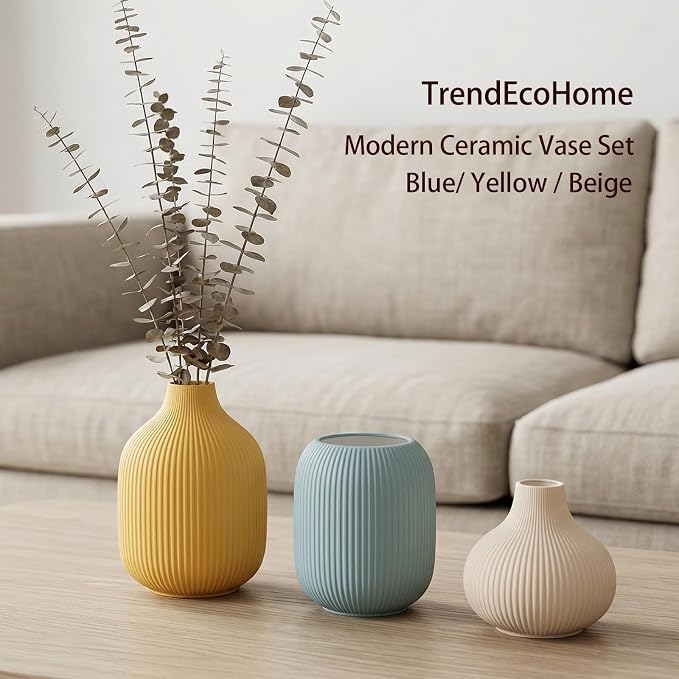 Colorful Small Ceramic Vases Set of 3, Matte Vertical Ribbed, Minimalist - Image 4