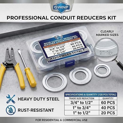 120-Piece Rigid Conduit Reducing Washer Assortment Kit, 3 Sizes | Trade sizes: - Image 2
