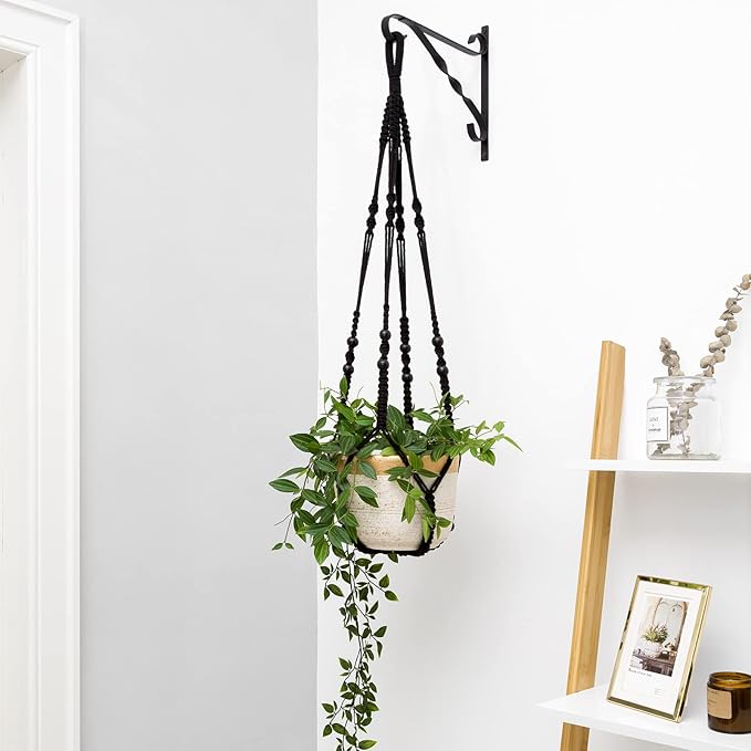Mkono Macrame Plant Hanger Indoor 35 Inch Hanging Planter Basket Black 1Pc | - Image 2