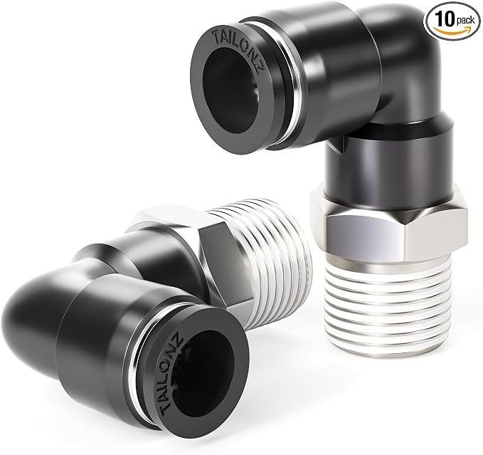 TAILONZ 10mm x 3/8" NPT Push to Connect Elbow Fitting 10pcs | Copper&Plastic by TAILONZPNEUMATIC