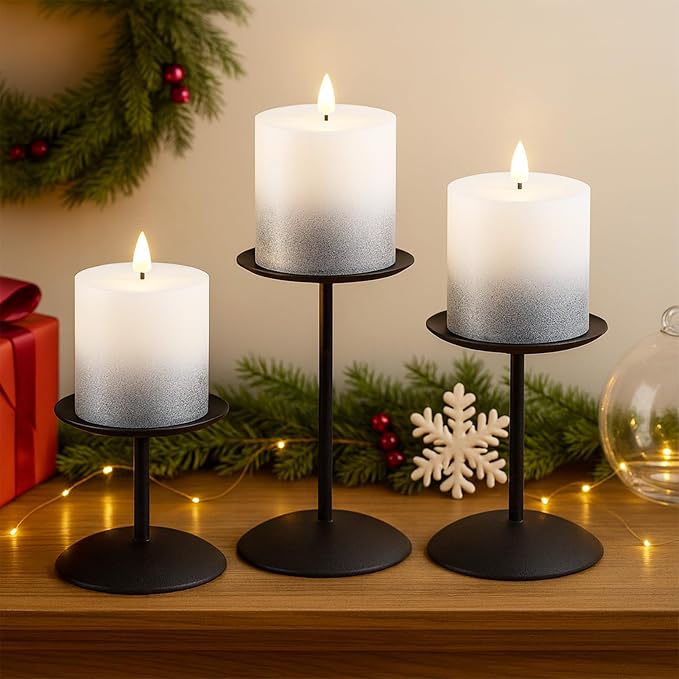 smtyle Black Pillar Candle Holders, Reversible Set of 3 | Flip the concave - Image 3