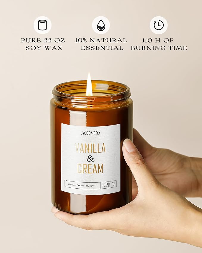 AOOVOO Vanilla Cream Candles - 22 oz Scented Candles - Image 3