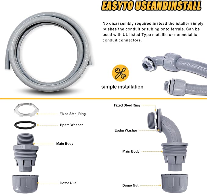 3/4 inch 4 Foot Liquid-Tight Conduit Kit, Flexible Non Metallic Electrical - Image 4