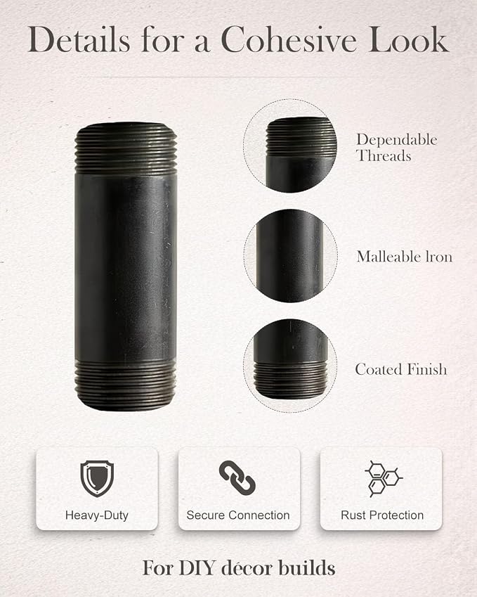 10 Pack 1/2 x 2 Inches Black Pipe Malleable Steel Nipples Fitting | DIY - Image 5