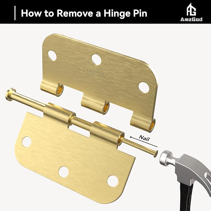 Door Hinges Satin Brass -18 Pack Gold Door Hinges 3.5 Inch Rounded Interior - Image 6