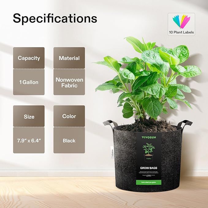 VIVOSUN 5-Pack 1 Gallon Plant Grow Bags Fabric Pots - Image 6