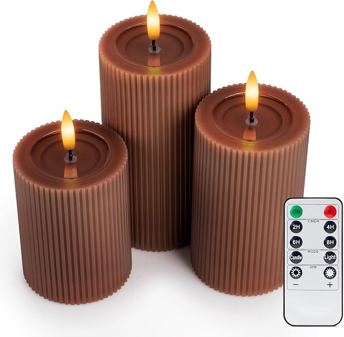 Fluted Ribbed LED Pillar Candles, - Image 6