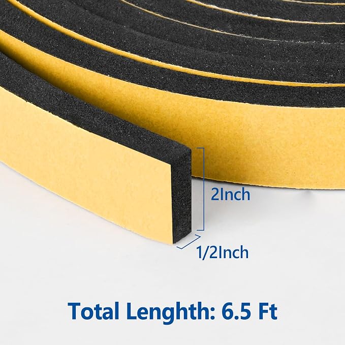 Kikerike Self Adhesive Foam Tape Weatherstrip 2in x 1/2in x 6.5Ft High Density - Image 2