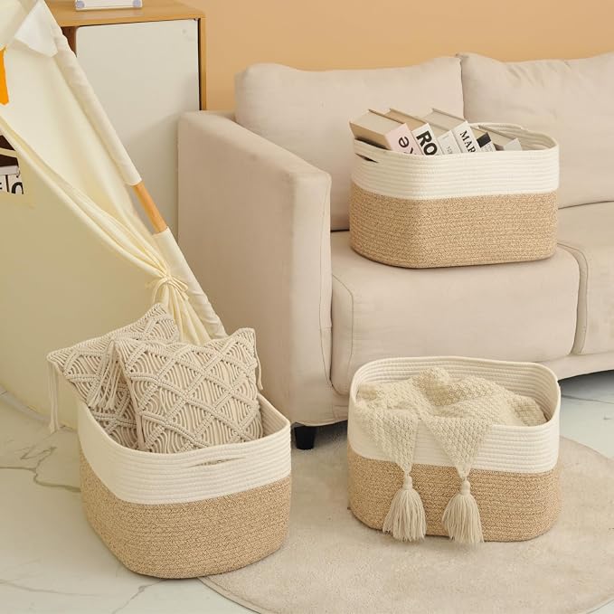 ICERZCZ Large Storage Baskets for Organizing Shelves, Woven Cotton Rope Bins - Image 6