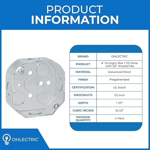 4” Welded Octagon Steel Electrical Box| 1-1/2" Deep Box - Image 2
