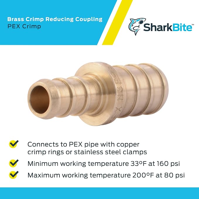 SharkBite 3/8 x 1/2 Inch Crimp Reducing Coupling, Brass Plumbing Fitting - Image 4