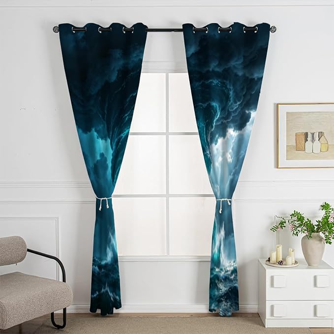 Ocean Storm Curtains, Snow Mountain Forest Blackout Curtains 96 Inches Long - Image 2
