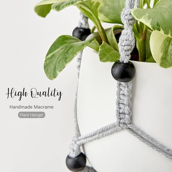 Mkono Macrame Plant Hanger Indoor 35 Inch Hanging Planter Basket Grey 2Pc | - Image 4