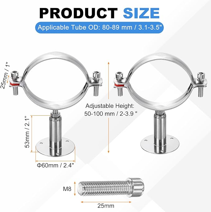HARFINGTON 2 Set Wall Mount Ceiling Mount Pipe Supports 304 Stainless Steel - Image 2