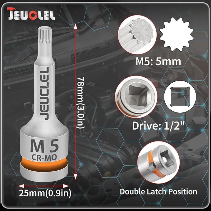 M5 Triple Square Impact Spline Bit Socket, 5mm 1/2" Drive Socket | 12 Point - Image 6