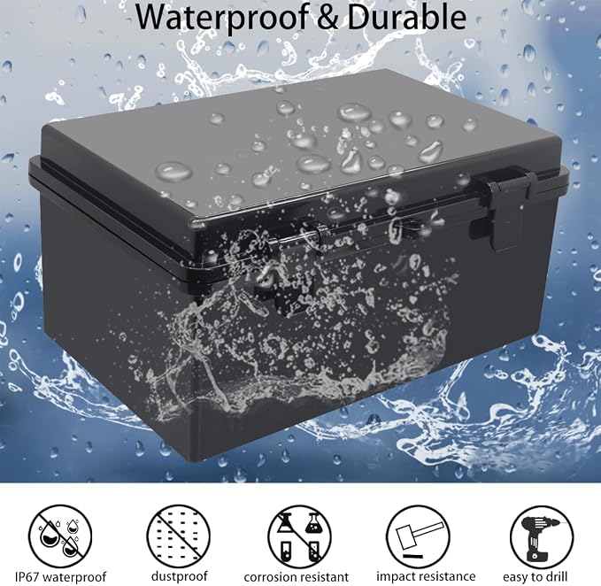 Junction Box, Hinged Black Cover IP67 Waterproof ABS Project Box - Image 2
