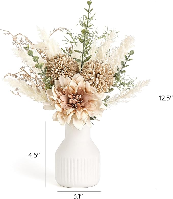 Mkono Fake Flowers in Ceramic Vase, 12.5" Coffee Table Centerpieces, Small Silk - Image 7