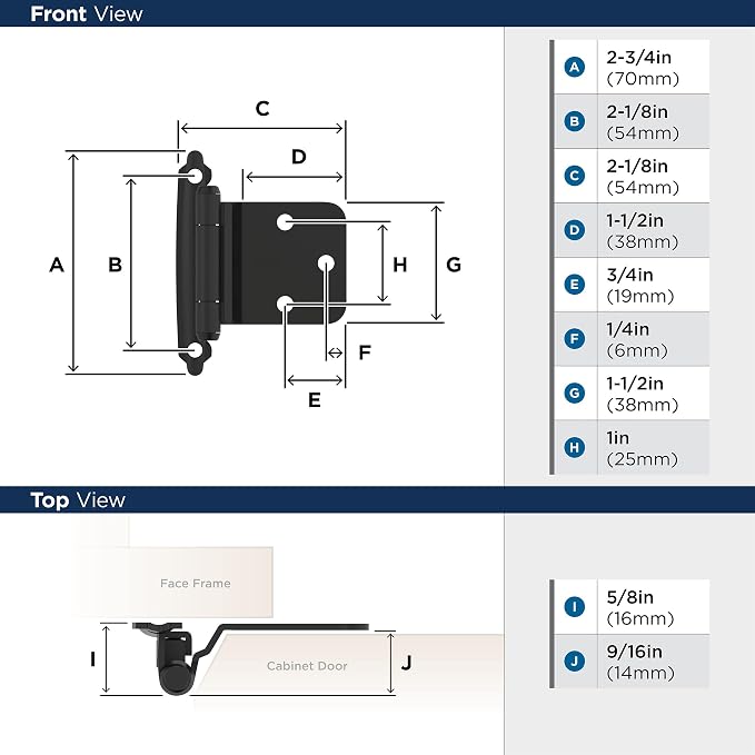Amerock 1 Pair Variable Overlay Reverse Bevel Matte Black Cabinet Hinge | Steel - Image 4