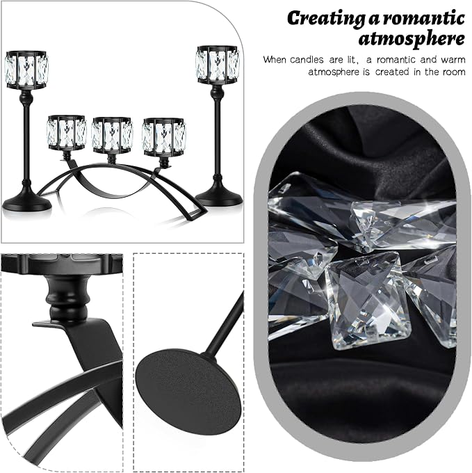 3 Arms Crystal Bowl Tealight Candelabra Votive Candle Stand, Wedding - Image 3