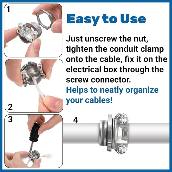 Tlence 50 Pack 1/2 Inch Clamp Type Cable Connectors, Zinc Alloy and Steel - Image 3