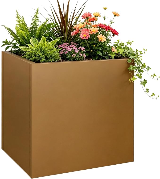 Corten Steel Planter Box 20"x20"x21", Large Metal Square Planter | Heavy Duty by Meyoppm