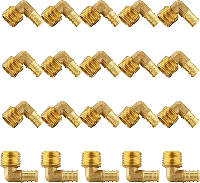 20Pack Seelink PEX Fittings, Pex 1/2" x 1/2" Male Threaded NPT Elbow | Brass by Seelink
