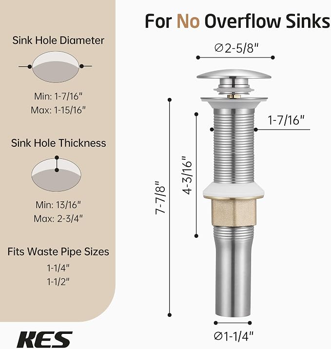 KES Bathroom Sink Drain with Strainer Basket Hair Catcher Anti Clog Pop Up - Image 8