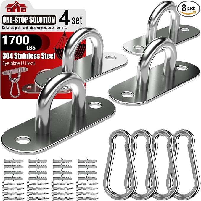 304 Stainless Steel Pad Eye Snap Hook, M10 Ceiling Hook 1700Lb, Yoga Gym by Sprookber