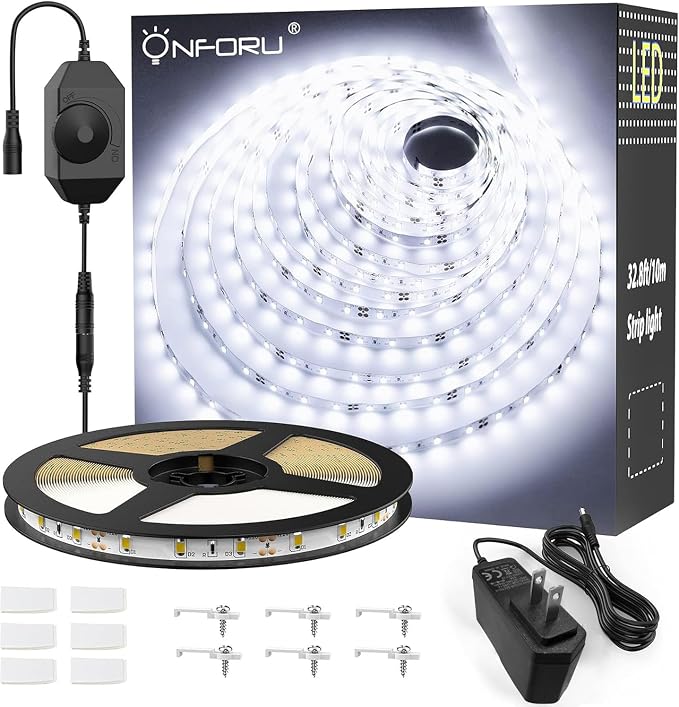 Onforu White LED Strip Lights, 32.8FT 6000K Super Bright Dimmable Tape Light Kit by Onforu