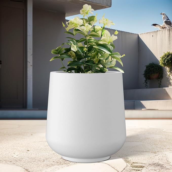 Kante White Concrete Planter 16.5" Dia All-Weather Round Large Pot | - Image 4