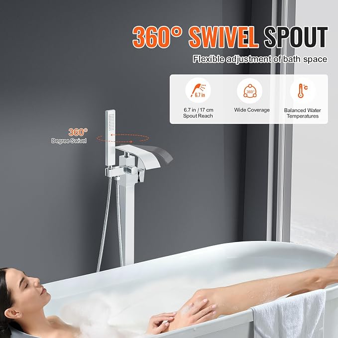 VEVOR Freestanding Bathtub Faucet, Floor Mount, Freestanding Tub Filler - Image 5