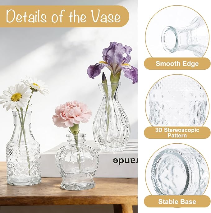 Petal Petite Small Clear Glass Bud Vase Set of 6 - Image 3