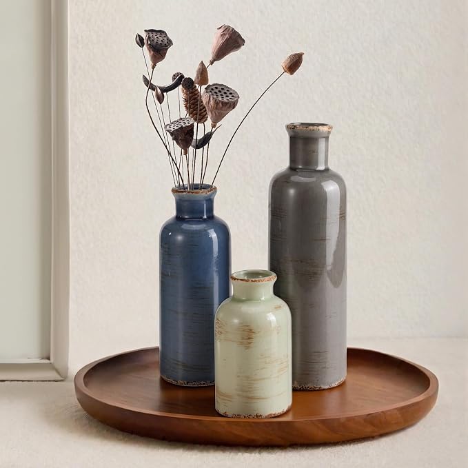 Small Ceramic Vase Set of 3, Boho Modern Flower Vase Room Decor, Farmhouse Decor - Image 7