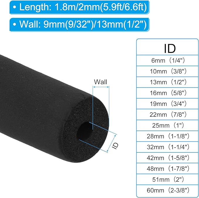 PATIKIL 3/4" ID x 6Ft x 0.35" Pipe Insulation Foam Tube, Pipe Cover Wrap Roll - Image 2