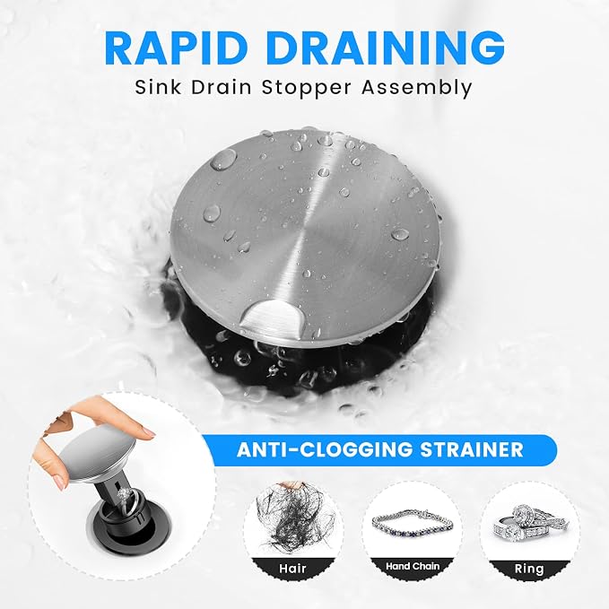 Bathroom Sink Drain with Overflow with Hair Catcher Anti-Clog Sink Strainer - Image 4