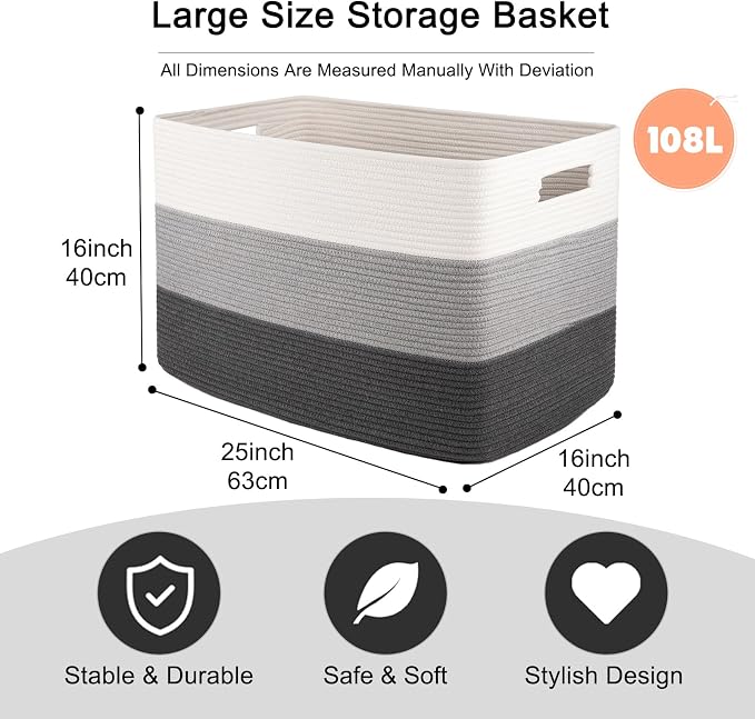 OIAHOMY 108L Extra Large Blanket Basket Dog Toy Basket radient Dark Grey | - Image 3