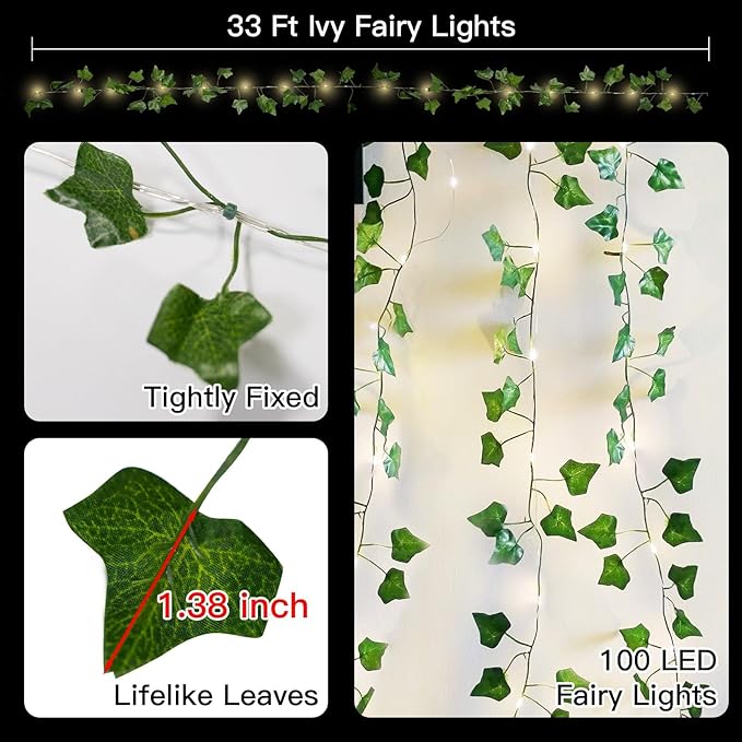 33FT 100LED Ivy Vine Fairy Lights Battery Operated Copper Wire | String Lights - Image 5