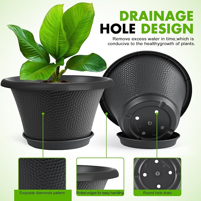 Quarut 12 Inch Pots for Plants, 4 Pack Large Flower Pots - Image 3