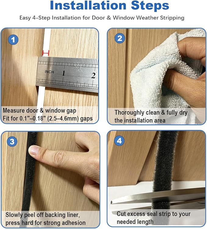 Strong Self-Adhesive Brush Weather Stripping Door Seal Strip | 0.35" Wide x - Image 4