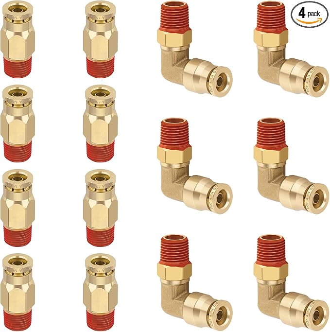 1/4" Tube x 1/8" NPT Male Straight & Elbow Brass Air Fittings Kit, 8 Straight + by BOERAY